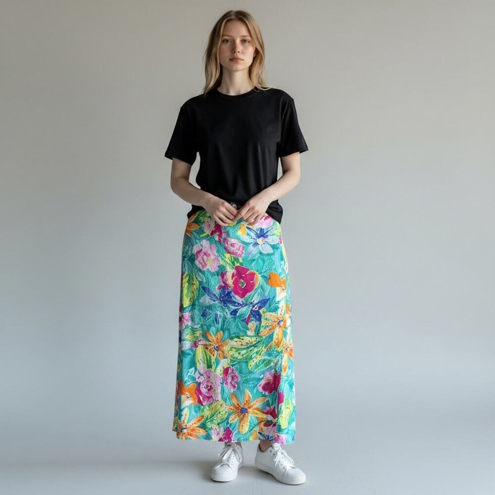 Jams World Vintage Tiger Lily Wrap Skirt L Tropical Floral Hawaiian Tie Waist